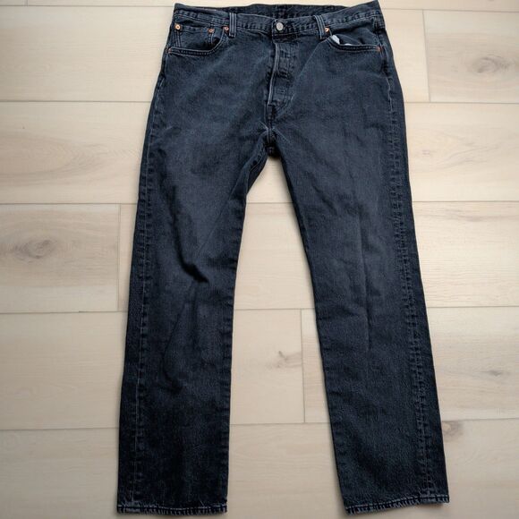 Levis 501 Jeans Mens 37x31 Blue Big E Button Fly Premium Straight 5 Pocket - Picture 1 of 13